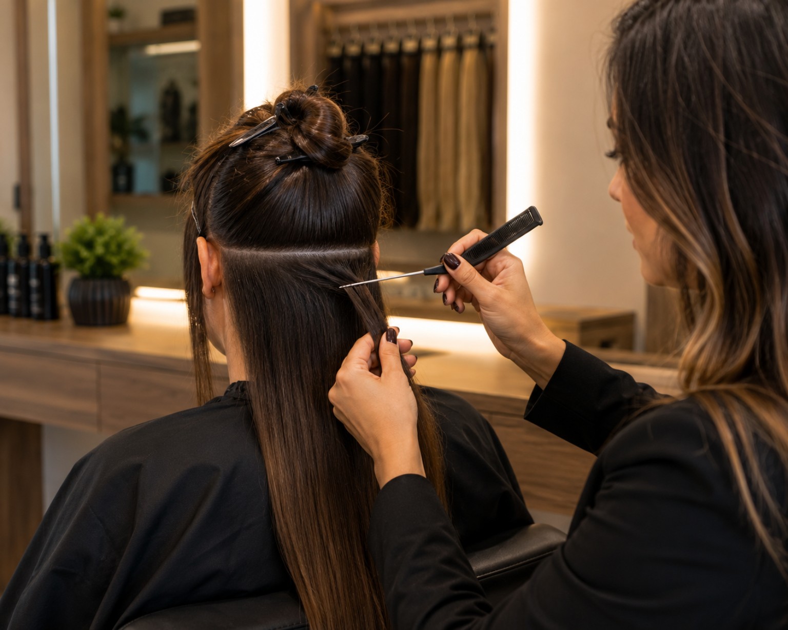 Detalhe da aplicação de mega hair — imagem representativa